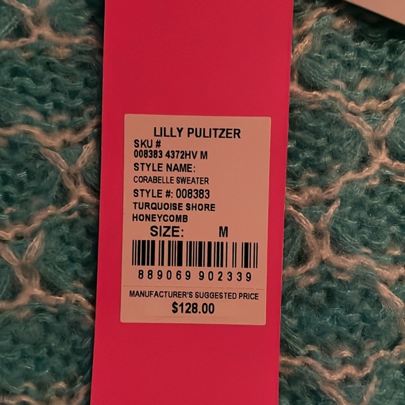 NWT Lilly Pulitzer Corabelle sweater size M turquoise shore honeycomb - Picture 4 of 4